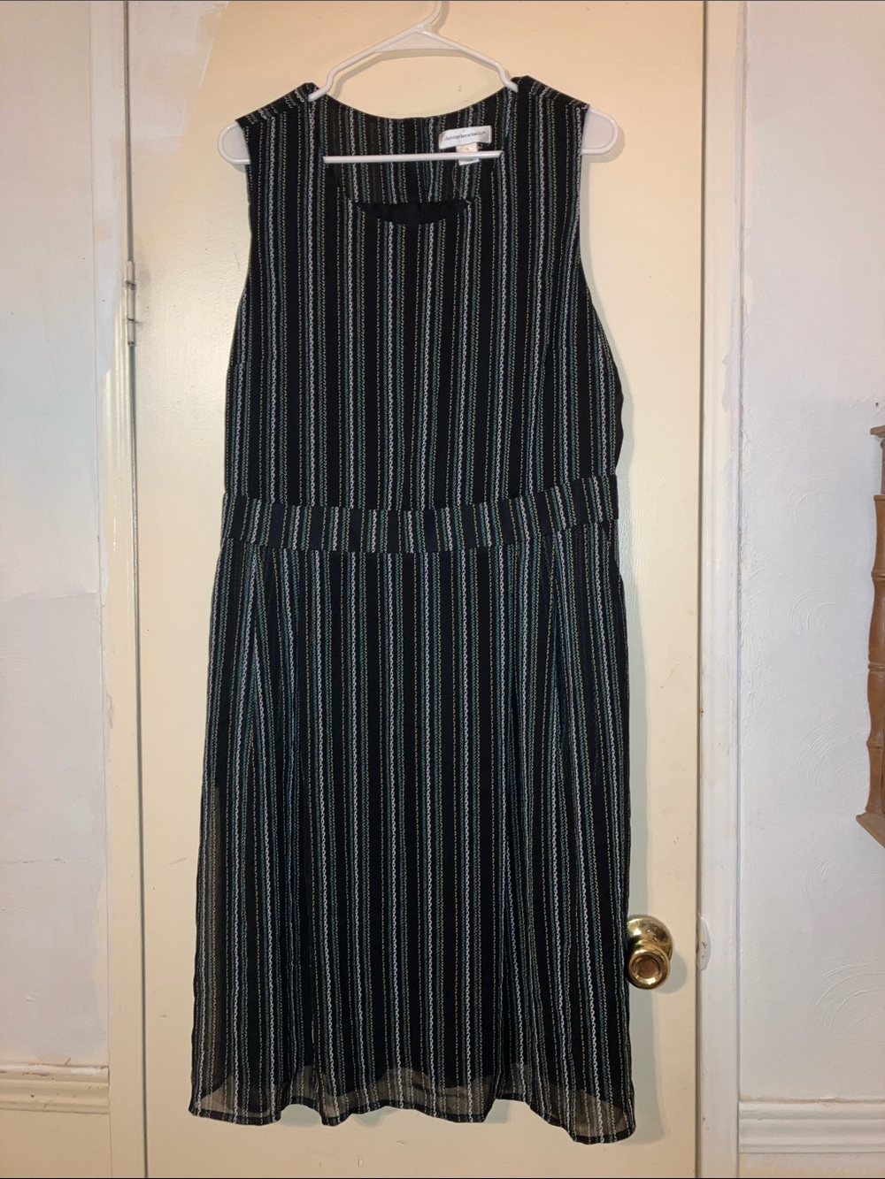 Christopher & Banks Black Midi Dress with White and Light Blue Stripes
